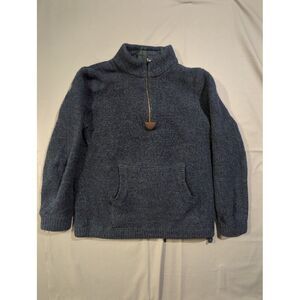 LL Bean Mens Dark Green 1/2 Zip Lambswool Sweater Long Sleeve Pouch Size Large